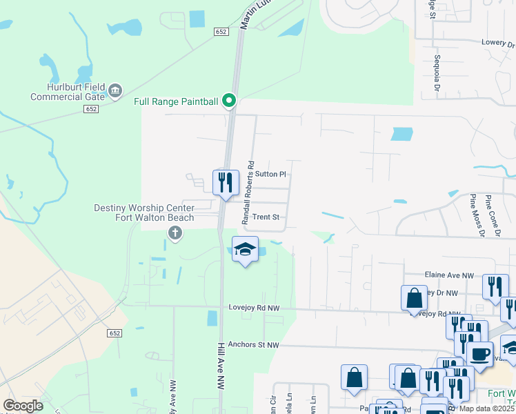 map of restaurants, bars, coffee shops, grocery stores, and more near 1606 Fenwick Avenue in Fort Walton Beach