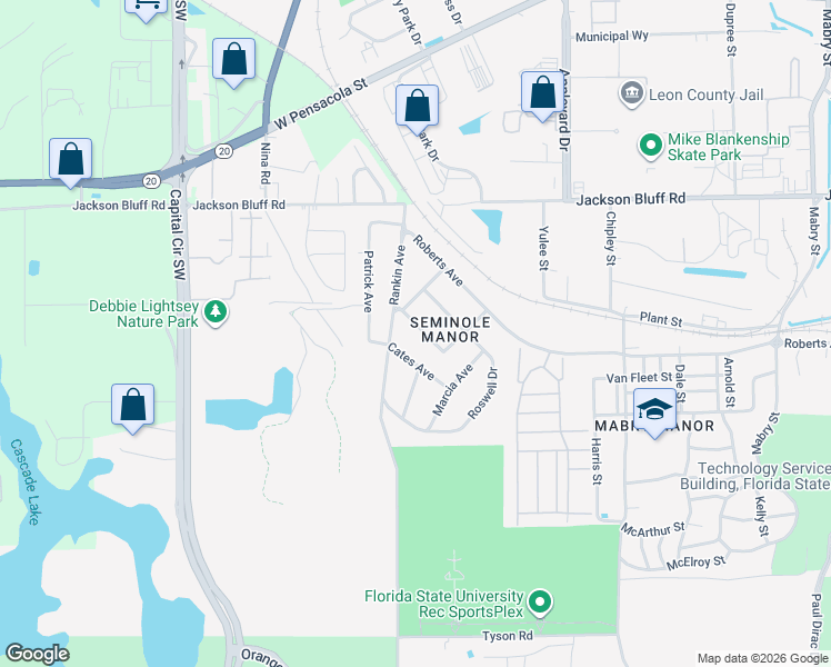 map of restaurants, bars, coffee shops, grocery stores, and more near 3942 Caldwell Drive in Tallahassee
