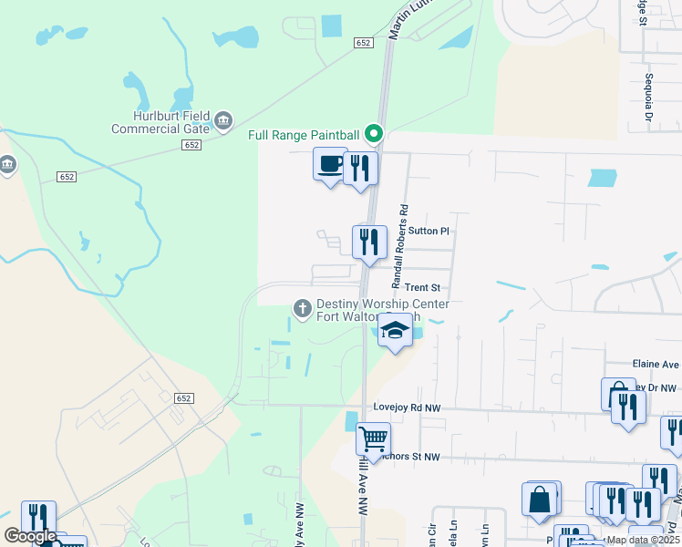 map of restaurants, bars, coffee shops, grocery stores, and more near 1529 Bentley Circle in Fort Walton Beach