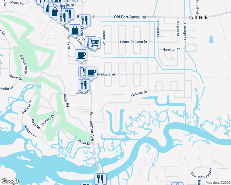 map of restaurants, bars, coffee shops, grocery stores, and more near 6237-6241 Browning Drive in Ocean Springs