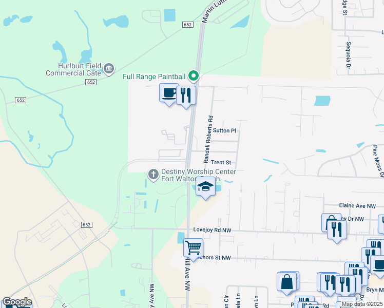 map of restaurants, bars, coffee shops, grocery stores, and more near 735 Martin Luther King Junior Boulevard in Fort Walton Beach