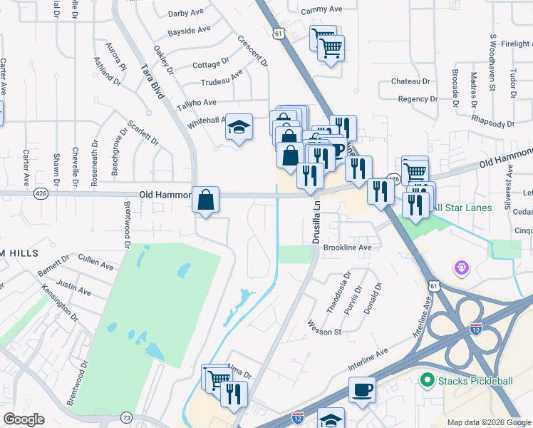 map of restaurants, bars, coffee shops, grocery stores, and more near 9124 Old Hammond Highway in Baton Rouge