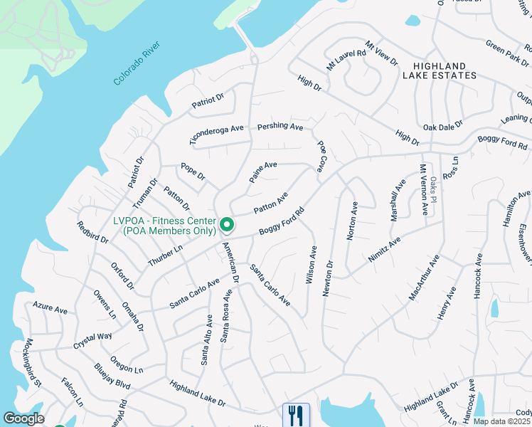 map of restaurants, bars, coffee shops, grocery stores, and more near 21500 Patton Avenue in Lago Vista