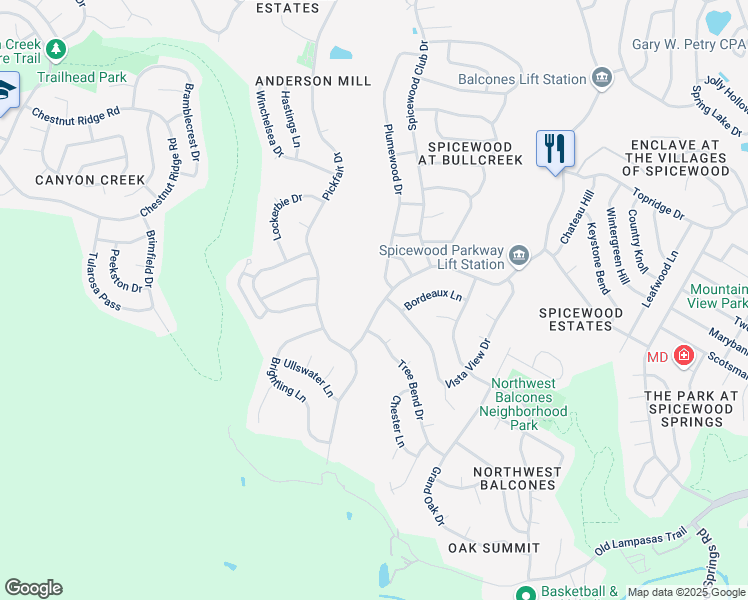 map of restaurants, bars, coffee shops, grocery stores, and more near 10402 Spicewood Parkway in Austin