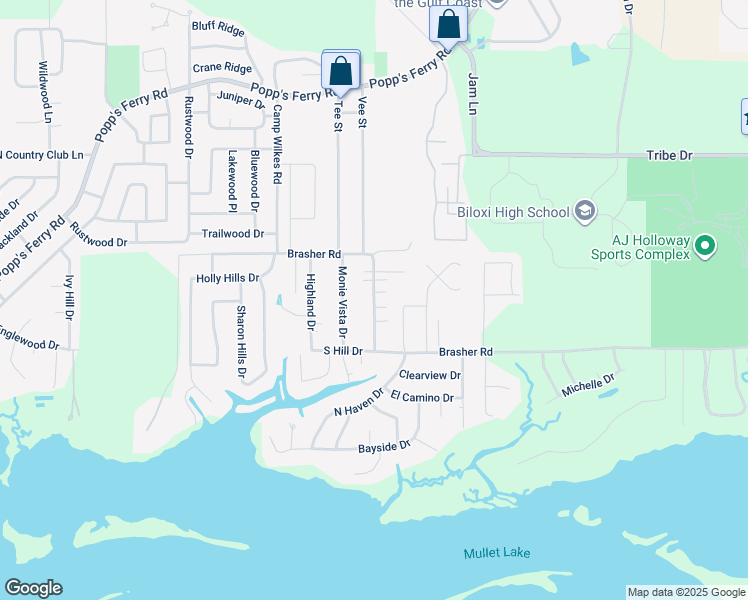 map of restaurants, bars, coffee shops, grocery stores, and more near 2014 Brasher Road in Biloxi