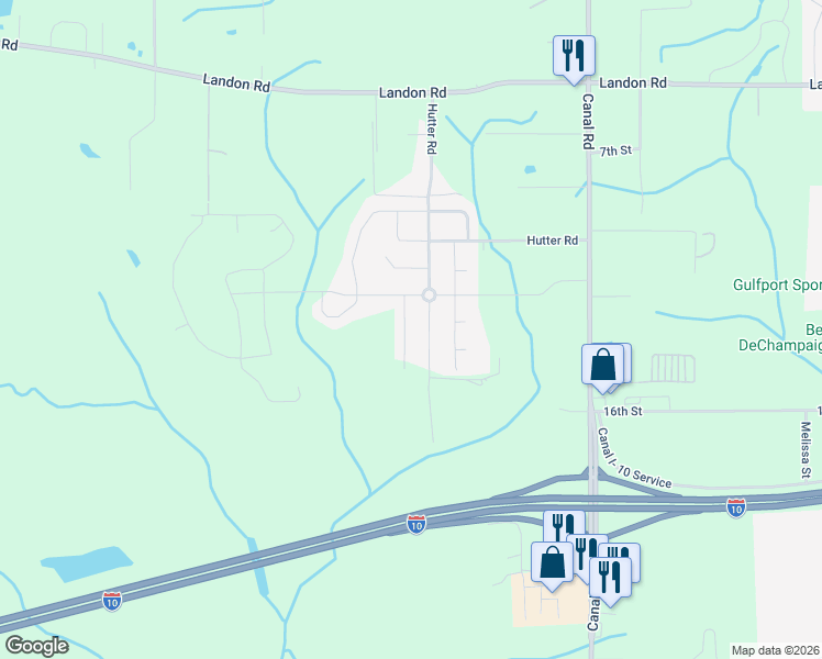 map of restaurants, bars, coffee shops, grocery stores, and more near 10225 Hutter Road in Gulfport