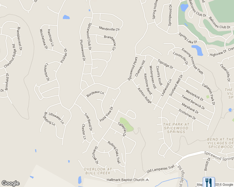 map of restaurants, bars, coffee shops, grocery stores, and more near 9604 Vista View Drive in Austin