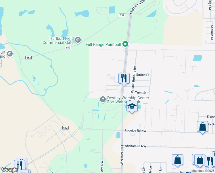 map of restaurants, bars, coffee shops, grocery stores, and more near 1463 Bentley Circle in Fort Walton Beach