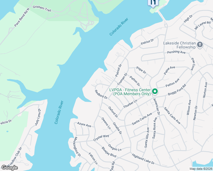map of restaurants, bars, coffee shops, grocery stores, and more near 2400 Patriot Drive in Lago Vista
