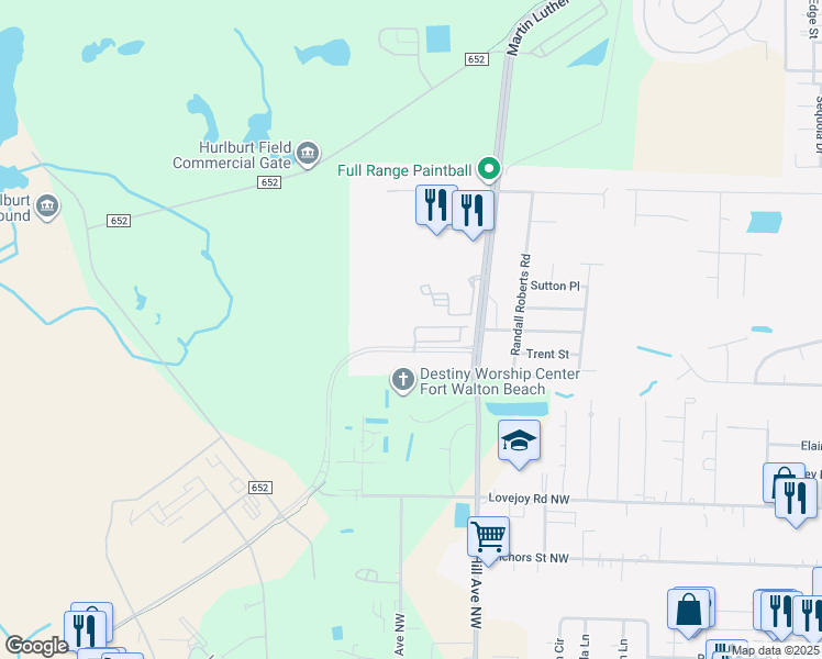 map of restaurants, bars, coffee shops, grocery stores, and more near 1460 Bentley Circle in Fort Walton Beach