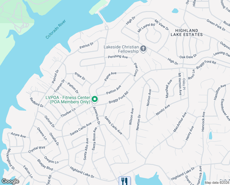 map of restaurants, bars, coffee shops, grocery stores, and more near 21500 Patton Avenue in Lago Vista