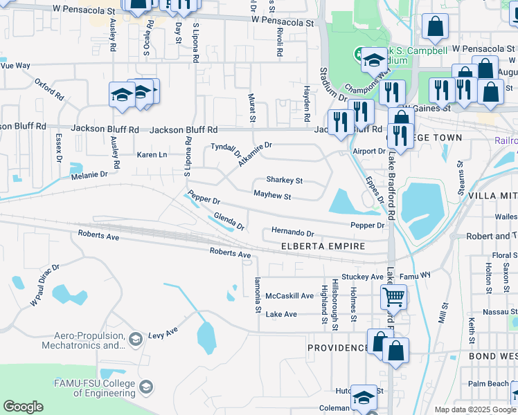 map of restaurants, bars, coffee shops, grocery stores, and more near 1666 Pepper Drive in Tallahassee