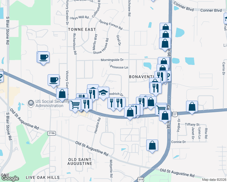 map of restaurants, bars, coffee shops, grocery stores, and more near 1228 Cross Creek Circle in Tallahassee