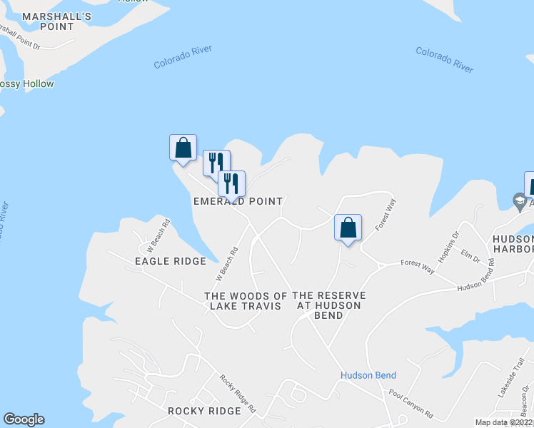 map of restaurants, bars, coffee shops, grocery stores, and more near 17000 Trail of the Woods in Austin