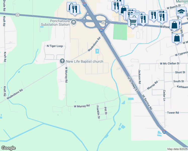 map of restaurants, bars, coffee shops, grocery stores, and more near 39540 Deer Crossing Trail in Ponchatoula