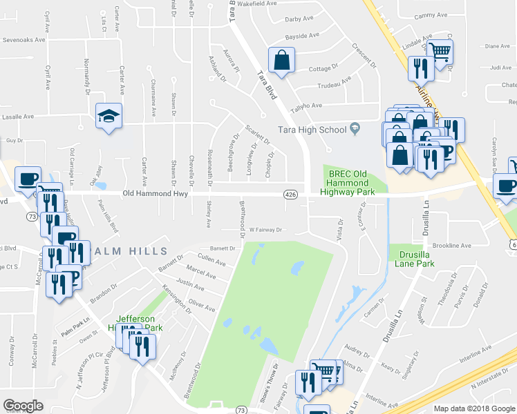 map of restaurants, bars, coffee shops, grocery stores, and more near 8724 Old Hammond Highway in Baton Rouge