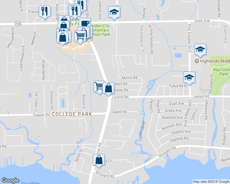 map of restaurants, bars, coffee shops, grocery stores, and more near 2950 Tinsley Road in Jacksonville