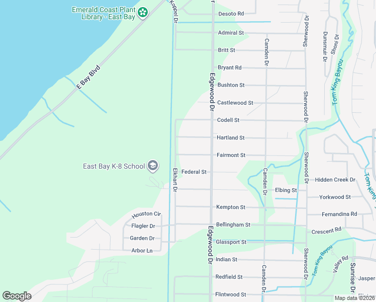 map of restaurants, bars, coffee shops, grocery stores, and more near 6536 Fairmont Street in Navarre