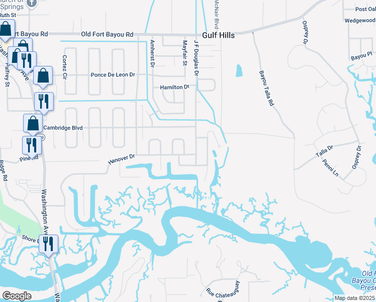 map of restaurants, bars, coffee shops, grocery stores, and more near 6100 Gruich Circle in Ocean Springs
