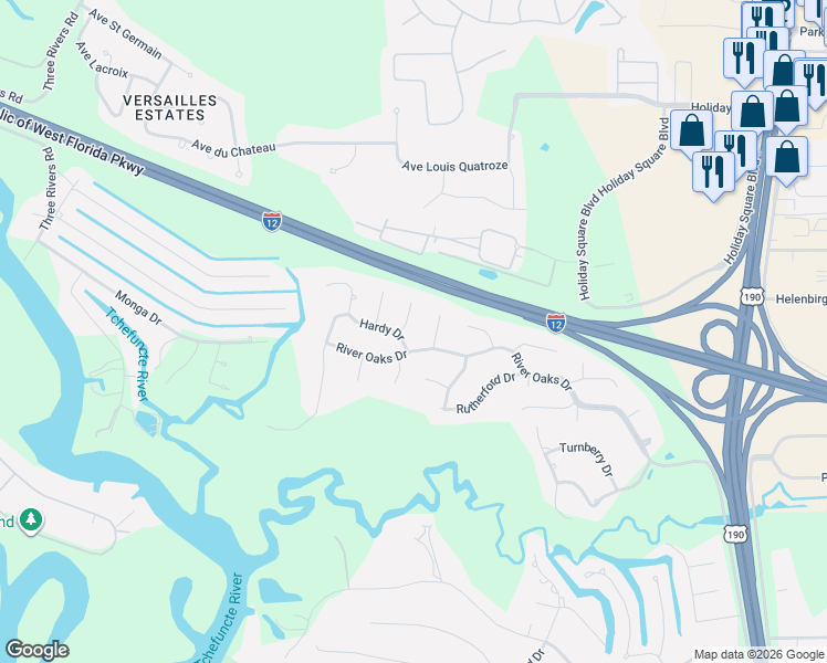 map of restaurants, bars, coffee shops, grocery stores, and more near 1206 Needlepoint Lane in Covington