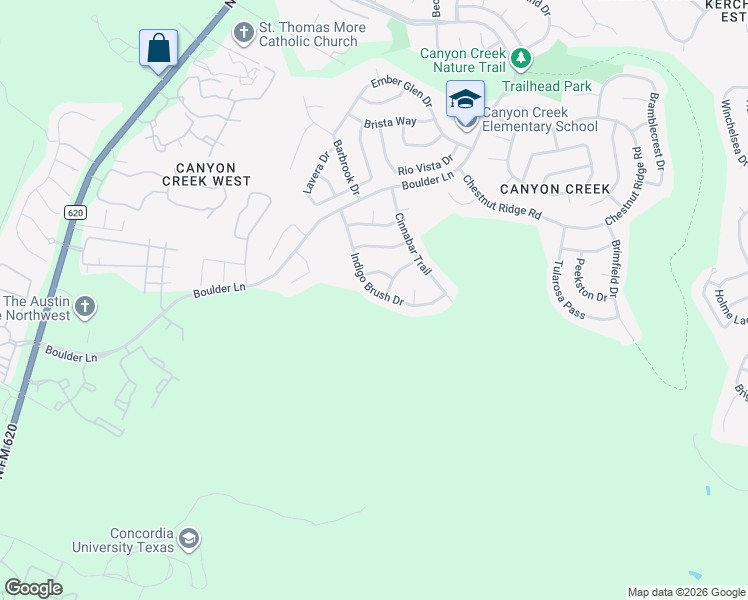map of restaurants, bars, coffee shops, grocery stores, and more near 9560 Indigo Brush Drive in Austin