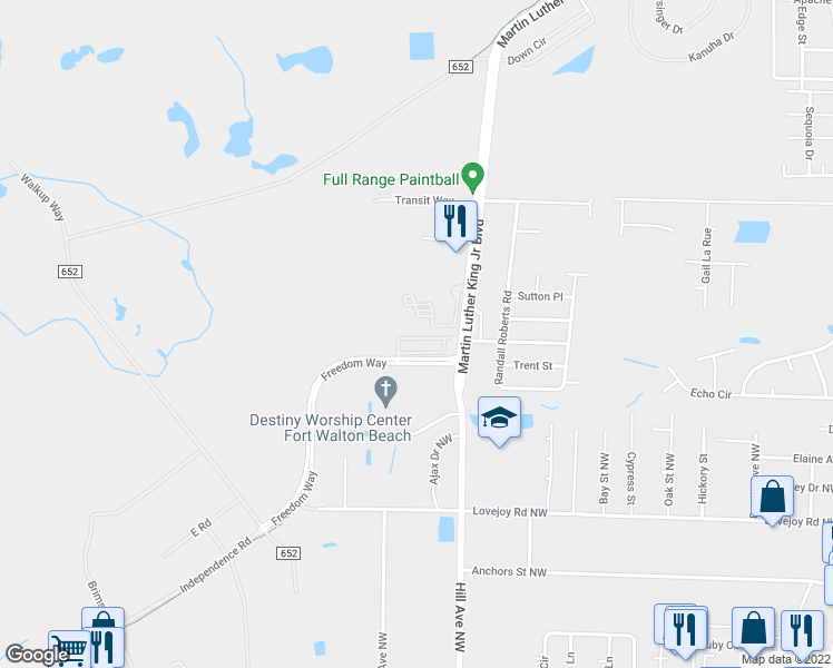 map of restaurants, bars, coffee shops, grocery stores, and more near 1474 Bentley Circle in Fort Walton Beach