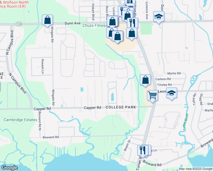 map of restaurants, bars, coffee shops, grocery stores, and more near 10716 Meadow Lea Circle West in Jacksonville
