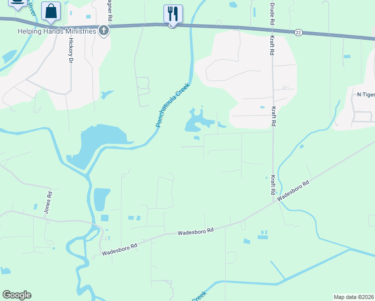 map of restaurants, bars, coffee shops, grocery stores, and more near 14571 Kraft Lane in Ponchatoula