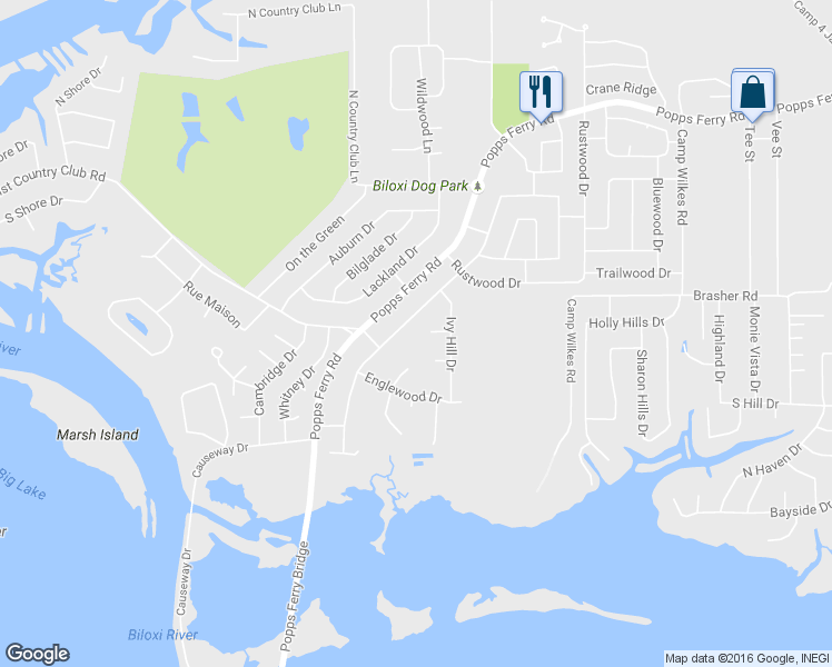 map of restaurants, bars, coffee shops, grocery stores, and more near 2026 Ivy Court in Biloxi