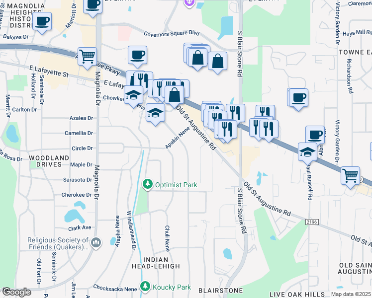 map of restaurants, bars, coffee shops, grocery stores, and more near in Tallahassee
