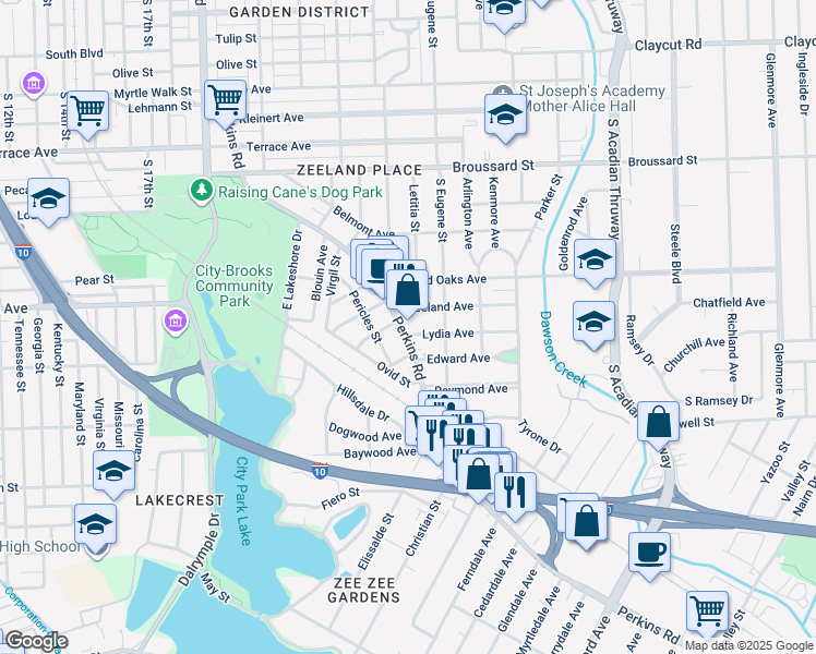 map of restaurants, bars, coffee shops, grocery stores, and more near 2043 Perkins Rd in Baton Rouge