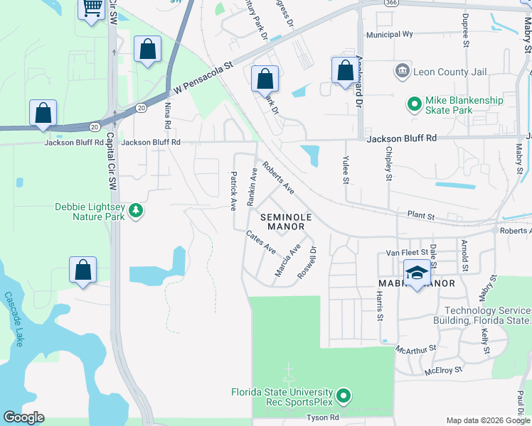 map of restaurants, bars, coffee shops, grocery stores, and more near 3942 Caldwell Drive in Tallahassee