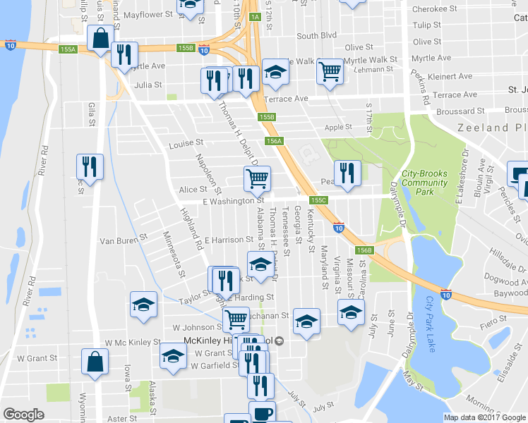 map of restaurants, bars, coffee shops, grocery stores, and more near 1839 Alabama Street in Baton Rouge