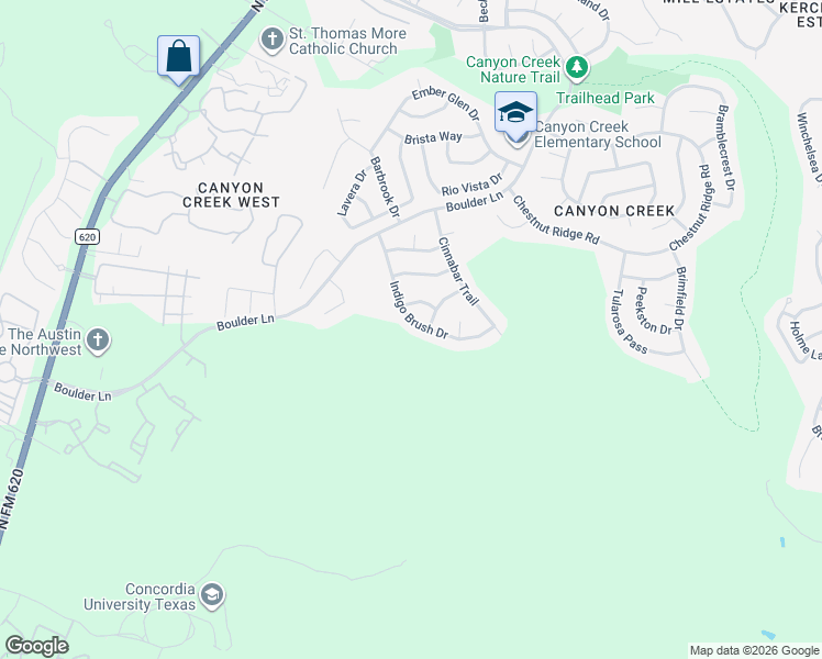 map of restaurants, bars, coffee shops, grocery stores, and more near 9560 Indigo Brush Drive in Austin