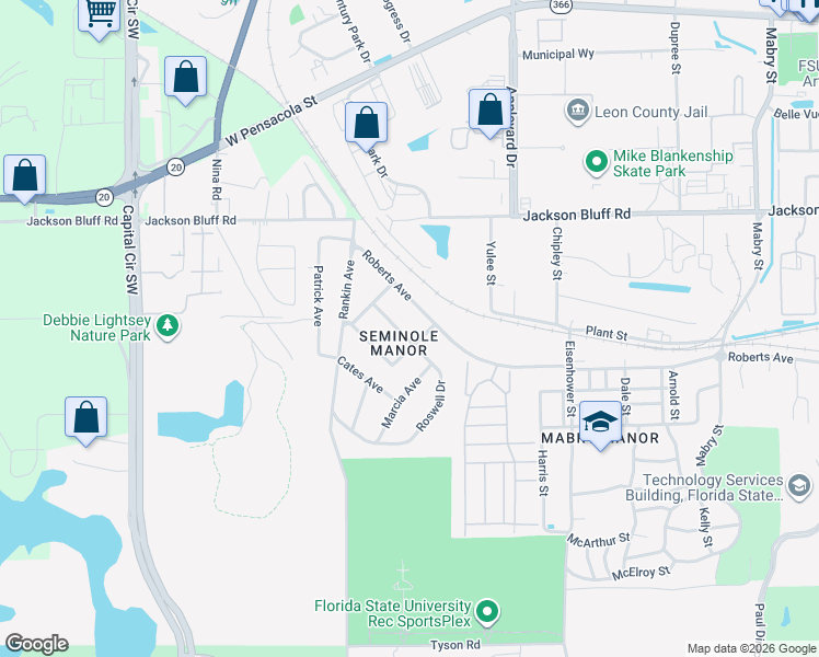 map of restaurants, bars, coffee shops, grocery stores, and more near 3922 Roswell Drive in Tallahassee
