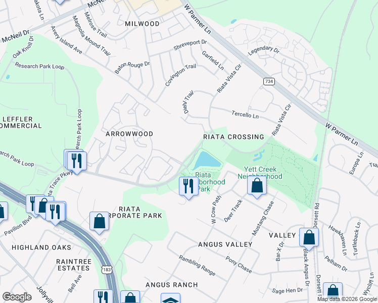 map of restaurants, bars, coffee shops, grocery stores, and more near 5700 Tapadera Trace Lane in Austin