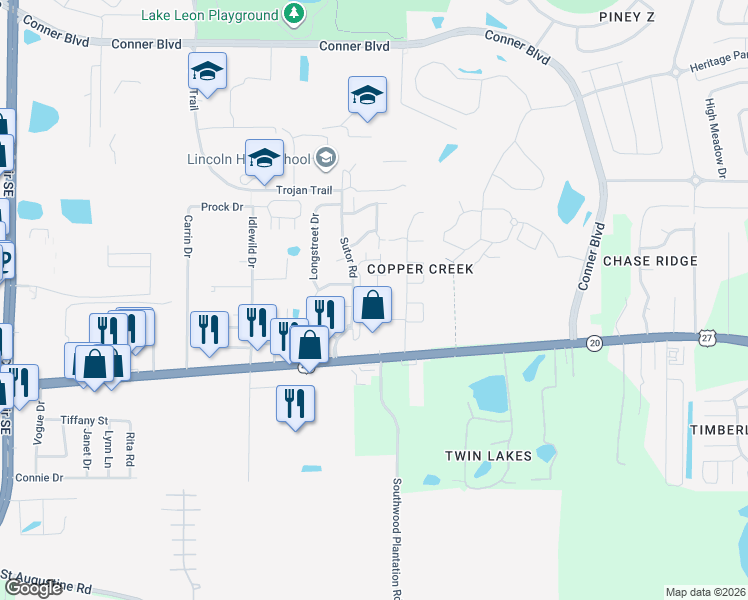 map of restaurants, bars, coffee shops, grocery stores, and more near 1071 Sutor Road in Tallahassee
