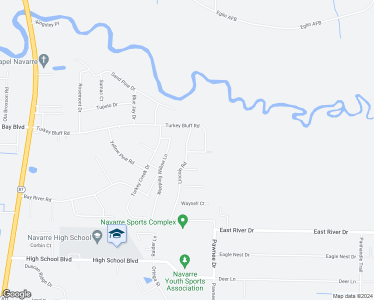 map of restaurants, bars, coffee shops, grocery stores, and more near 2642 Lincoln Road in Navarre