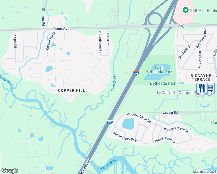 map of restaurants, bars, coffee shops, grocery stores, and more near 10857 Ventnor Avenue in Jacksonville
