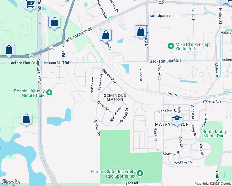 map of restaurants, bars, coffee shops, grocery stores, and more near 3926 Roswell Drive in Tallahassee