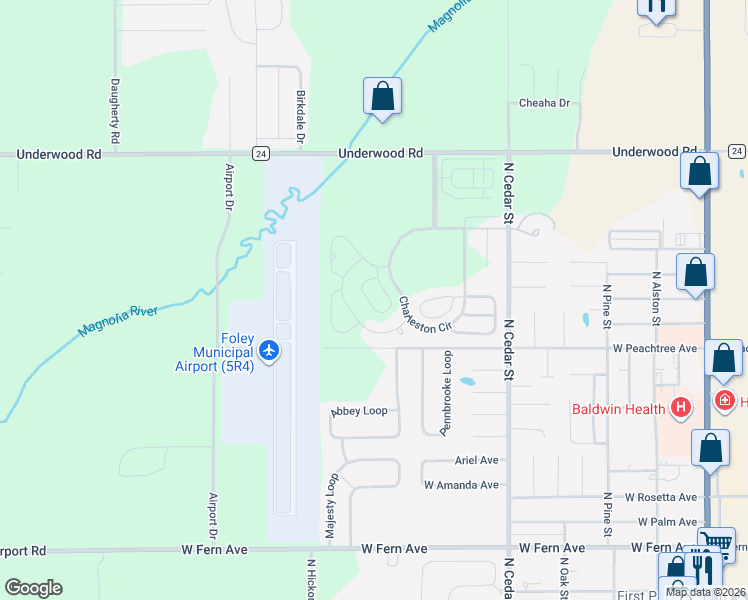 map of restaurants, bars, coffee shops, grocery stores, and more near 939 Sumter Loop in Foley