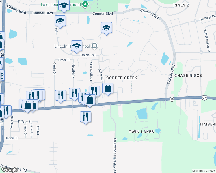map of restaurants, bars, coffee shops, grocery stores, and more near 1071 Sutor Road in Tallahassee