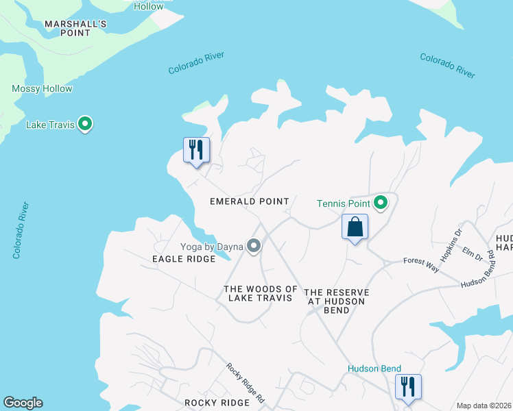 map of restaurants, bars, coffee shops, grocery stores, and more near 5928 Hiline Road in Austin