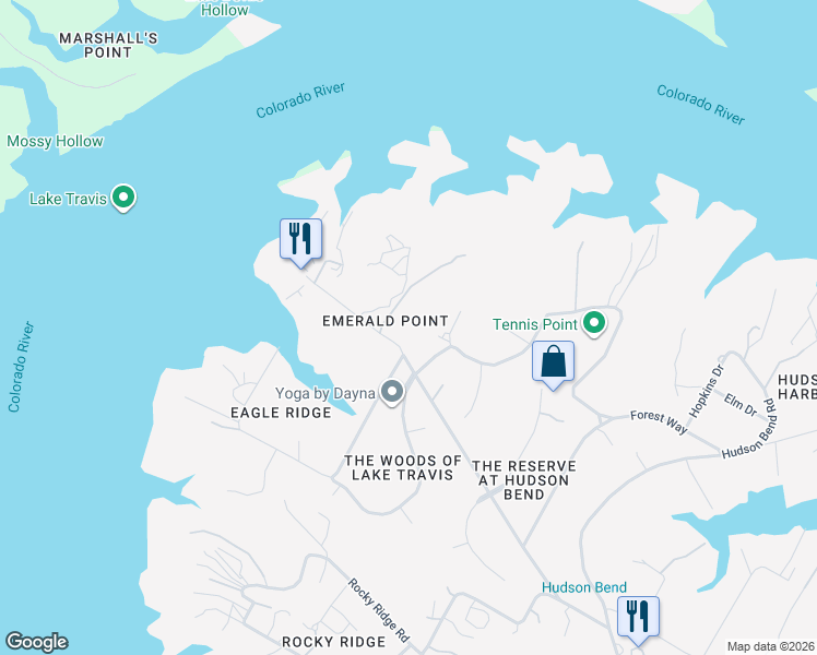 map of restaurants, bars, coffee shops, grocery stores, and more near 17000 Trail of the Woods in Austin