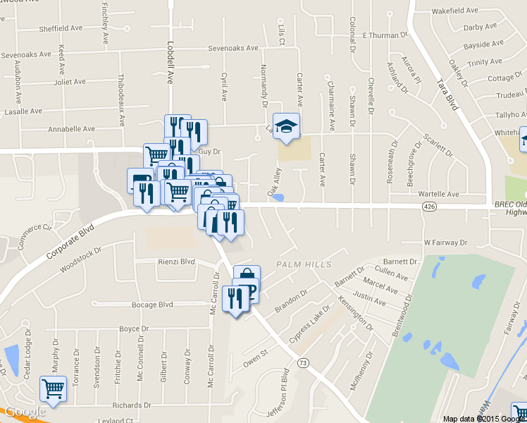 map of restaurants, bars, coffee shops, grocery stores, and more near 7920 Old Hammond Highway in Baton Rouge