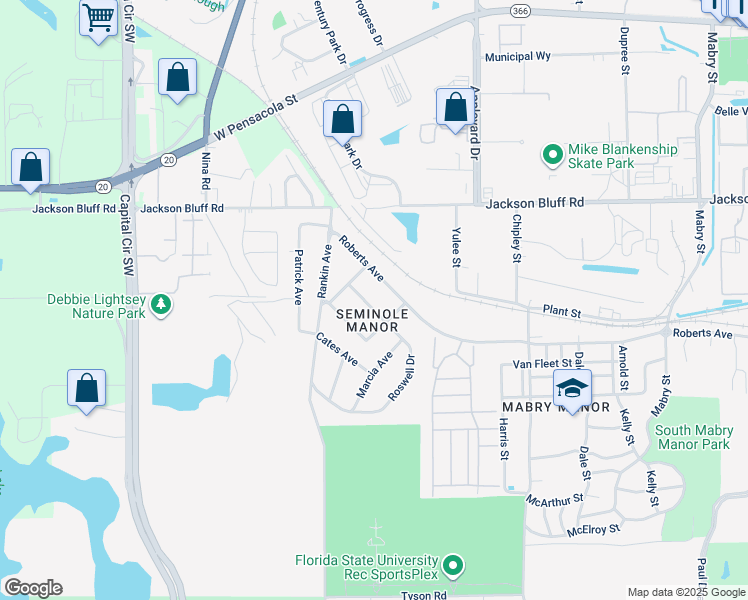 map of restaurants, bars, coffee shops, grocery stores, and more near 3922 Roswell Drive in Tallahassee