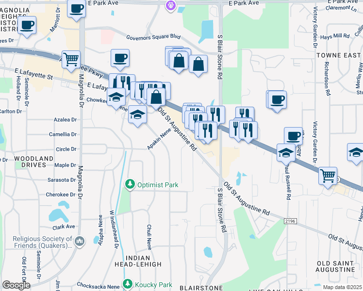 map of restaurants, bars, coffee shops, grocery stores, and more near in Tallahassee
