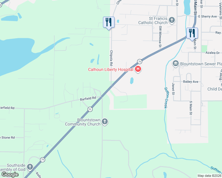 map of restaurants, bars, coffee shops, grocery stores, and more near 15985 SR 71-S Cracker in Blountstown