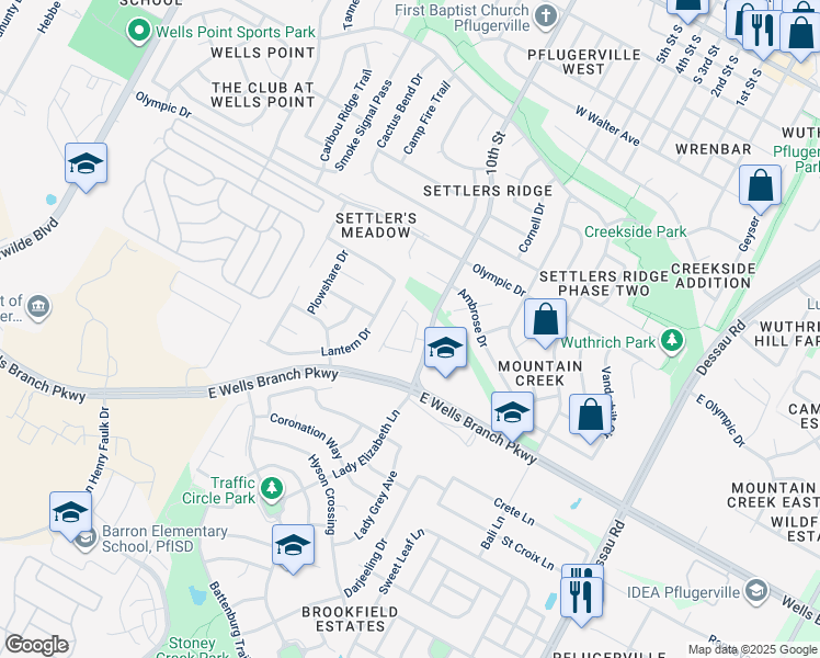 map of restaurants, bars, coffee shops, grocery stores, and more near 1200 10th Street in Pflugerville