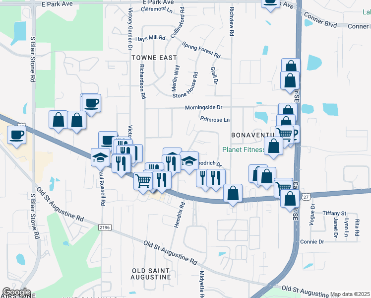 map of restaurants, bars, coffee shops, grocery stores, and more near 1294 Cross Creek Circle in Tallahassee